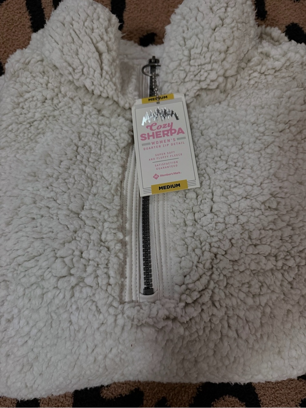 Cozy Sherpa Women's Cream Quarter-Zip Teddy Jacket - Medium